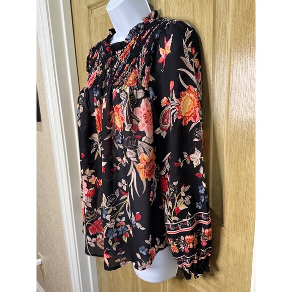 Ann Taylor LOFT Top Women's Size Med Black Floral Paisley Popover Sheer Blouse - Picture 4 of 7